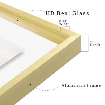 Frametory, 8x10 Floating Picture Frame - Metal Photo Frame - Real Glass - for Wall Mount or Tabletop Displays (Gold, 2 Pack)