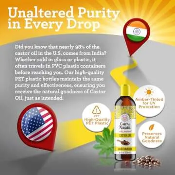 GuruNanda Castor Oil (8 Fl oz), 100% Pure, Cold Pressed & Hexane-Free, Hydrating Carrier Oil, Natural Castor Oil for Hair, Eyebrows & Eyelashes Growth