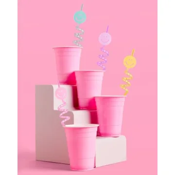 xo, Fetti Smiley Reusable Straw Set - Fun Party Supplies