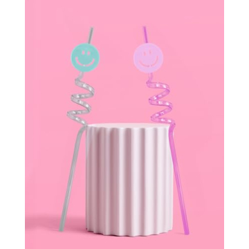 xo, Fetti Smiley Reusable Straw Set - Fun Party Supplies