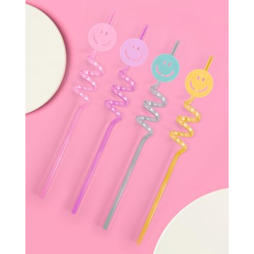 xo, Fetti Smiley Reusable Straw Set - Fun Party Supplies
