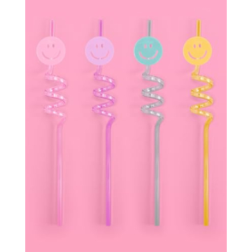 xo, Fetti Smiley Reusable Straw Set - Fun Party Supplies