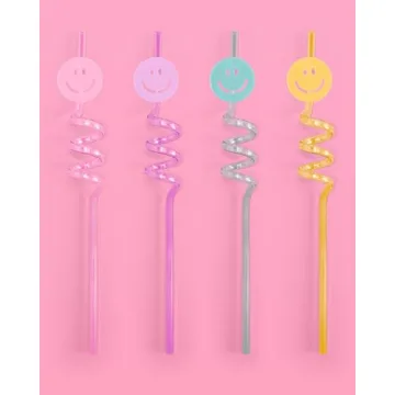 xo, Fetti Smiley Reusable Straw Set - Fun Party Supplies