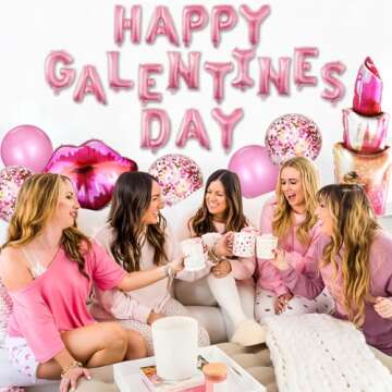 Galentines Day Decorations Balloons, 12pcs Galentines Day Balloons Set Include 16 inch Happy Galentines Day,Lip,Heart Shape,Lipstick Shape Foil Balloons and Latex Balloons for Galentines Day Party