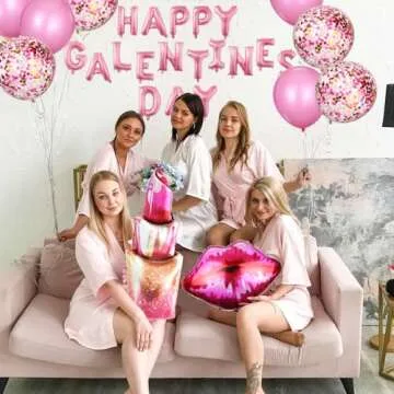 Galentines Day Decorations Balloons, 12pcs Galentines Day Balloons Set Include 16 inch Happy Galentines Day,Lip,Heart Shape,Lipstick Shape Foil Balloons and Latex Balloons for Galentines Day Party
