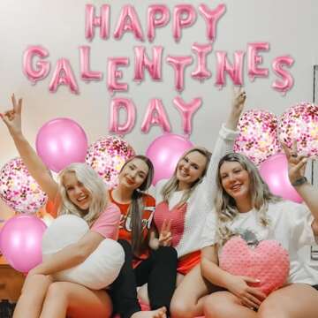 Galentines Day Decorations Balloons, 12pcs Galentines Day Balloons Set Include 16 inch Happy Galentines Day,Lip,Heart Shape,Lipstick Shape Foil Balloons and Latex Balloons for Galentines Day Party