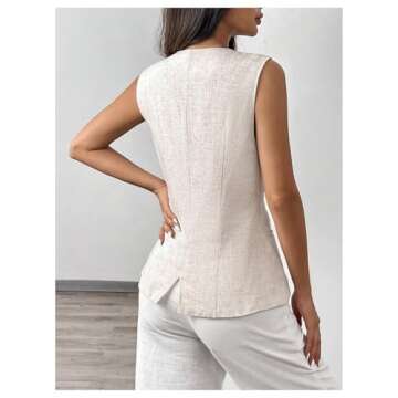 MakeMeChic Women's Vest Top Sleeveless Blazer Split Hem Button Down Dressy Suit Vest Outerwear Waistcoat Apricot Small