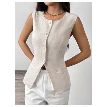 MakeMeChic Women's Vest Top Sleeveless Blazer Split Hem Button Down Dressy Suit Vest Outerwear Waistcoat Apricot Small
