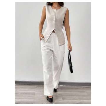 MakeMeChic Women's Vest Top Sleeveless Blazer Split Hem Button Down Dressy Suit Vest Outerwear Waistcoat Apricot Small