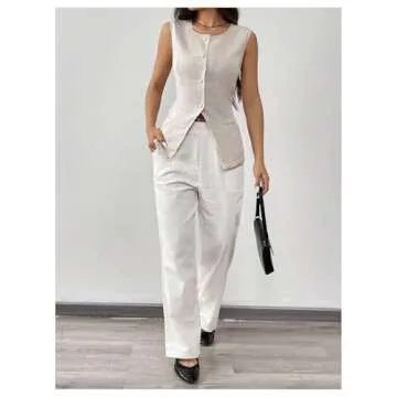 MakeMeChic Women's Vest Top Sleeveless Blazer Split Hem Button Down Dressy Suit Vest Outerwear Waistcoat Apricot Small