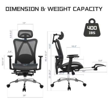 Ergonomic Office Chair, Comfort Mesh with Adjustable Lumbar Support, SGS Class 4 Gas Cylinder Certif...