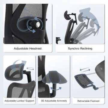 Ergonomic Office Chair, Comfort Mesh with Adjustable Lumbar Support, SGS Class 4 Gas Cylinder Certification Upgraded Black