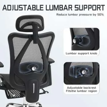 Ergonomic Office Chair, Comfort Mesh with Adjustable Lumbar Support, SGS Class 4 Gas Cylinder Certification Upgraded Black