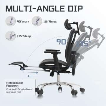 Ergonomic Office Chair, Comfort Mesh with Adjustable Lumbar Support, SGS Class 4 Gas Cylinder Certification Upgraded Black