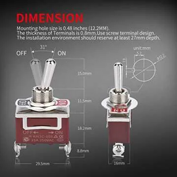 DaierTek Waterproof Toggle Switch 12V 30A Heavy Duty 2 Pin