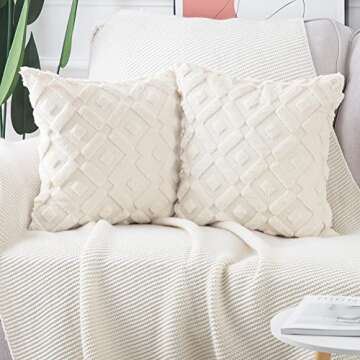 MADIZZ Set of 2 Beige Plush Short Wool Throw Pillow Covers 16x16 Inch Square Super Soft Cozy Decorative Velvet Cushion Cover for Sofa Bedroom Livingroom Pillow Shell
