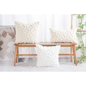 MADIZZ Beige Plush Throw Pillow Covers - Cozy & Elegant