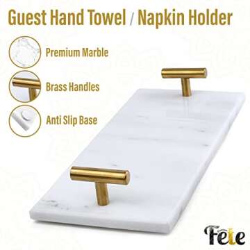 Guest Towel Holder Tray for Bathroom - White Marble Tray - Napkin Holder for Bathroom - Bathroom Hand Towel Tray, Paper Guest Towel Holder, Vanity Tray for Bathroom