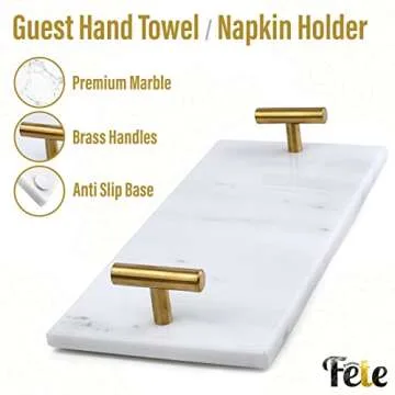 Guest Towel Holder Tray for Bathroom - White Marble Tray - Napkin Holder for Bathroom - Bathroom Hand Towel Tray, Paper Guest Towel Holder, Vanity Tray for Bathroom
