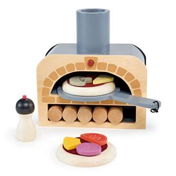Tender Leaf Toys - Make Me a Pizza! - Pizza Toy Oven, 18 Piece Wooden Play Food Set - Develops Socia...