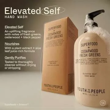 Youth To The People Superfood Antioxidant Hand Wash (13.1 fl oz), Kale + Green Tea Cleanser for Dry Hands, Aromatic Fragrance of Fresh Greens, Cedarwood, Black Pepper, Plant-Based Surfactants, Vegan
