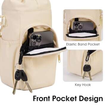 sportsnew Water Bottle Holder with Strap 32oz 40oz Insulated Water Bottle Carrier Sling Bag with Phone Pocket Tumbler Bag Cup Sleeve Crossbody Pouch for Walking Hiking Travelling Carrying, Beige