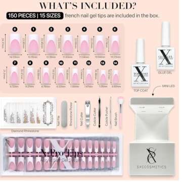 SXC Cosmetics French Tip Press On Nails Pink Series, Medium Square X-Pro Tips Starter Kit