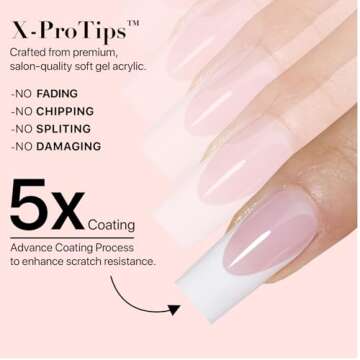SXC Cosmetics French Tip Press On Nails Pink Series, Medium Square X-Pro Tips Starter Kit