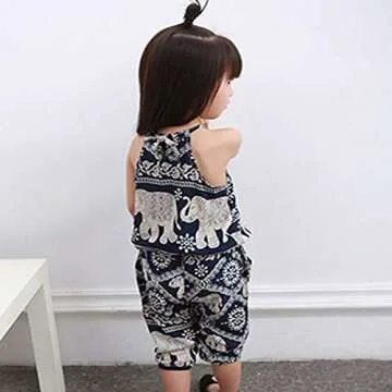 oklady Toddler Girls Clothes Romper Jumpsuit, Elephant Straps Tops+Harem pants 2Pcs Outfit Set (3 Years)