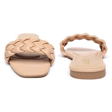 HAPUSS Womens Flat Slide Sandals,braided sandals for women,Square Open Toe Slippers Cute Slip On Summer Fashion Shoes Casual beige size 8.5