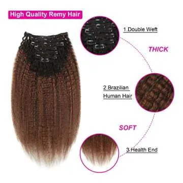 Lovrio 9A Grade Kinky Straight Hair Clip in Extensions - Natural Two Tone Human Hair
