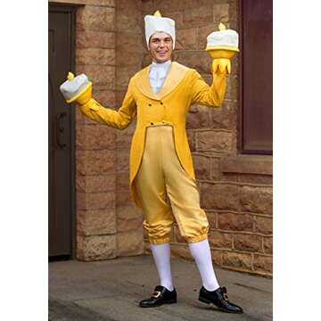 Fun Costumes Disneys Beauty and The Beast Lumiere Costume for Men, Be Our Guest Candlestick Charmer Outfit Large Yellow