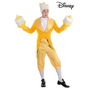 Fun Costumes Disneys Beauty and The Beast Lumiere Costume for Men, Be Our Guest Candlestick Charmer Outfit Large Yellow
