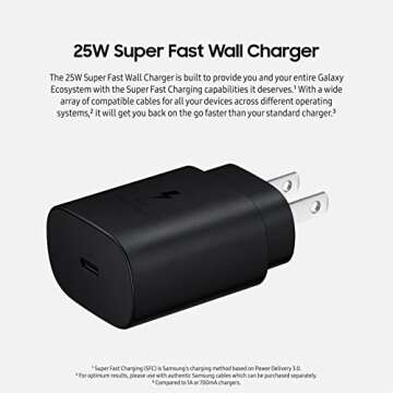 SAMSUNG 25W Wall Charger USB C Adapter, Super Fast Charging Block for Galaxy Phones and Devices, Cab...