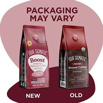 Four Sigmatic Boost Organic High Caffeine Coffee | Dark Roast Extra Strong Ground Coffee with L-Thea...