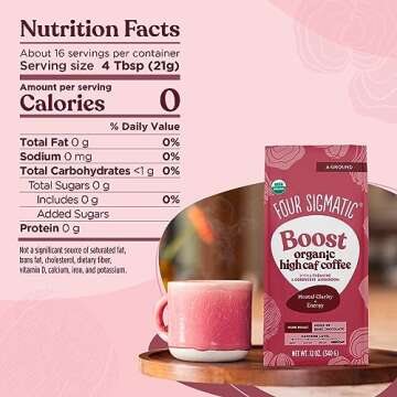 Four Sigmatic Boost Organic High Caffeine Coffee | Dark Roast Extra Strong Ground Coffee with L-Theanine & Cordyceps Mushroom Extract | Energy Booster Without the Jitters | 12oz Bag