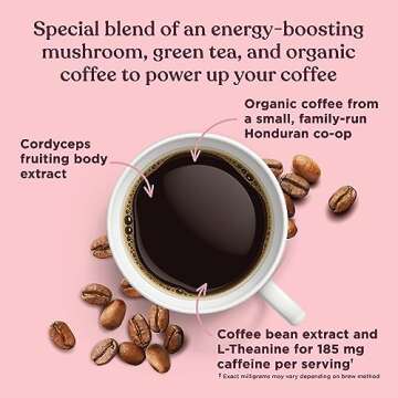 Four Sigmatic Boost Organic High Caffeine Coffee | Dark Roast Extra Strong Ground Coffee with L-Theanine & Cordyceps Mushroom Extract | Energy Booster Without the Jitters | 12oz Bag