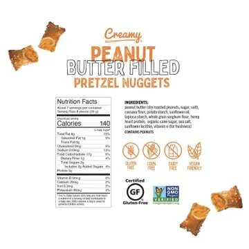 Quinn Gluten Free Peanut Butter Filled Pretzel Nuggets - Made with Real Ingredients, Whole Grain Sorghum, Sea Salt, Vegan, Dairy Free, Non-GMO - 7 Oz (Pack of 8)