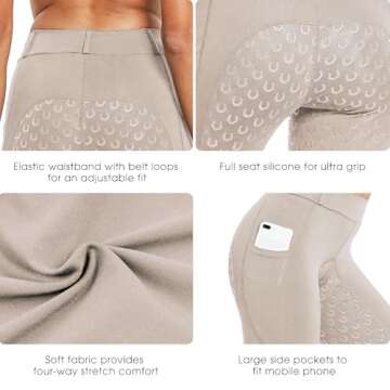 FitsT4 Sports Women's Full Seat Riding Tights Active Silicon Grip Horse Riding Tights Equestrian Bre...