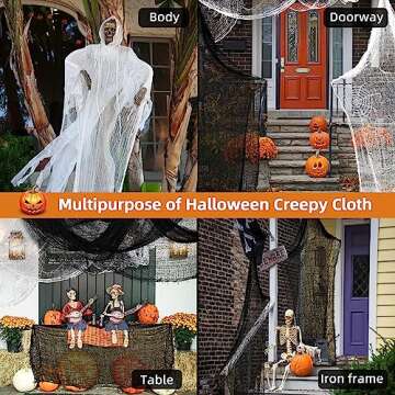 Xgunion Creepy Cloth 6Pcs 30×72inch Black Spooky Scary Gauze Decor Halloween Decorations for Party Indoor Outdoor (4Black + 2White)