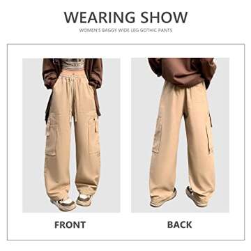 Women's Pants Gothic Y2k Cargo Baggy Wide Leg Vintage Casual Harajuku Trousers for Girls Streetwear (Khaki.1,XL)