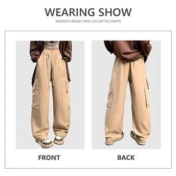 Women's Pants Gothic Y2k Cargo Baggy Wide Leg Vintage Casual Harajuku Trousers for Girls Streetwear (Khaki.1,XL)