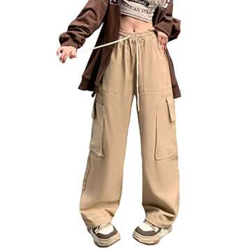 Women's Pants Gothic Y2k Cargo Baggy Wide Leg Vintage Casual Harajuku Trousers for Girls Streetwear (Khaki.1,XL)