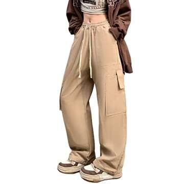 Women's Pants Gothic Y2k Cargo Baggy Wide Leg Vintage Casual Harajuku Trousers for Girls Streetwear (Khaki.1,XL)