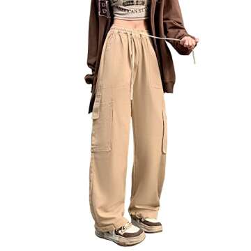 Women's Pants Gothic Y2k Cargo Baggy Wide Leg Vintage Casual Harajuku Trousers for Girls Streetwear (Khaki.1,XL)