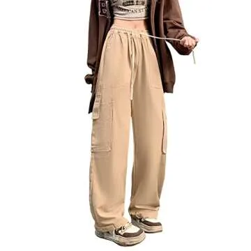 Women's Pants Gothic Y2k Cargo Baggy Wide Leg Vintage Casual Harajuku Trousers for Girls Streetwear (Khaki.1,XL)