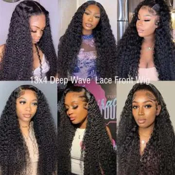 GIESWY 30 Inch Deep Wave Lace Front Wigs Human Hair 180% Density 13x4 HD Transparent Lace Frontal Wigs for Women Glueless Wigs Pre Plucked/Cut with Baby Hair (30inch,Natural Black)