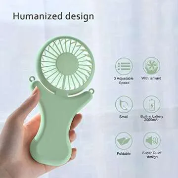 Mini Personal Fan, Necklace Fan 108° Rotating Free Adjustment, Rechargeable 2000mAh 3 Setting, [12 Hours Use] Cooling Folding Electric USB Desk fan, Handheld Fan for Outdoor Event, Travel (Green)