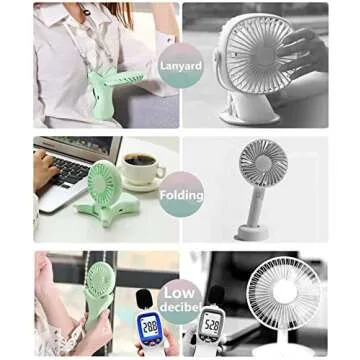 Mini Personal Fan, Necklace Fan 108° Rotating Free Adjustment, Rechargeable 2000mAh 3 Setting, [12 Hours Use] Cooling Folding Electric USB Desk fan, Handheld Fan for Outdoor Event, Travel (Green)