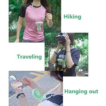 Mini Personal Fan, Necklace Fan 108° Rotating Free Adjustment, Rechargeable 2000mAh 3 Setting, [12 Hours Use] Cooling Folding Electric USB Desk fan, Handheld Fan for Outdoor Event, Travel (Green)
